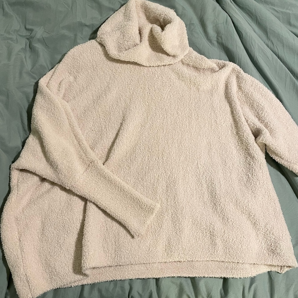 Oversized Cowl Neck Sherpa Sweater- Cream- Small